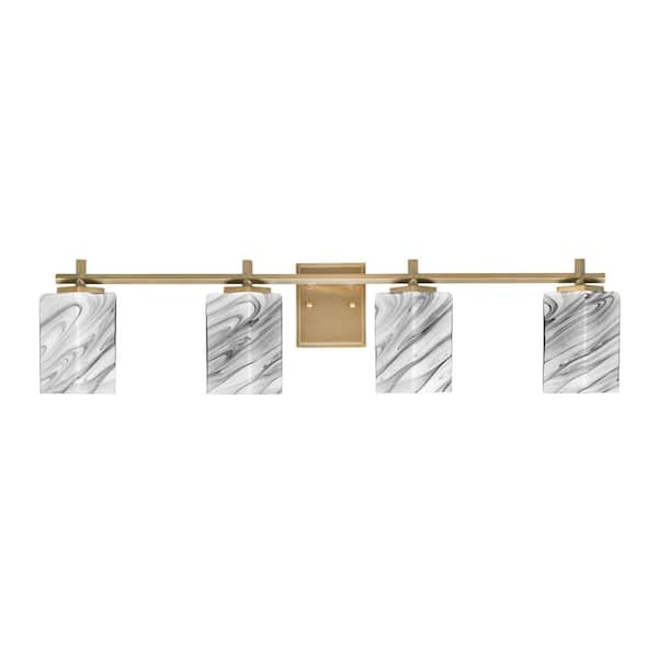 Unbranded Bridgewater 4 Light Bath Bar, New Age Brass Finish, 3.5 in. Square White Marble Glass