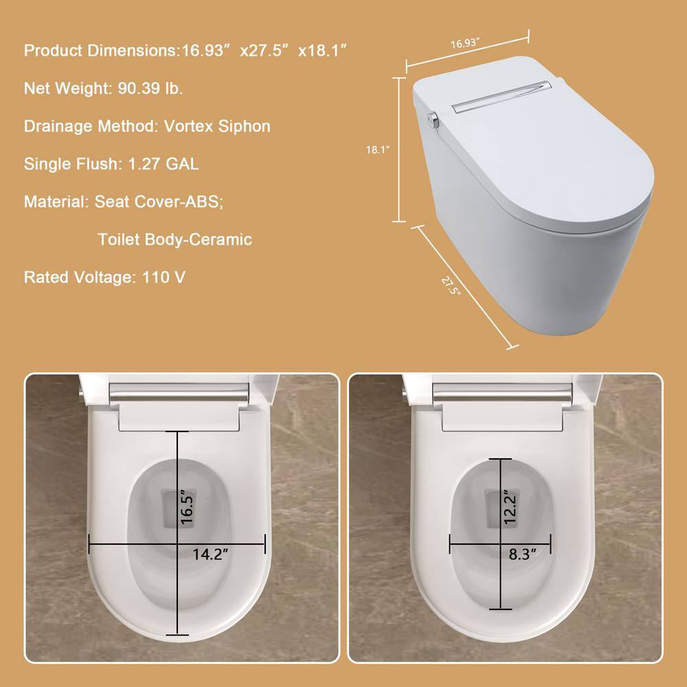 Elongated White Ceramic Smart Bidet Toilet with Heated Seat