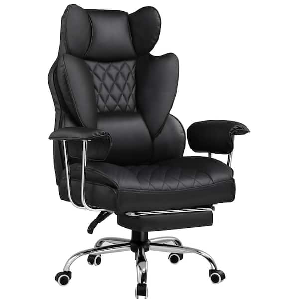 ComHoma PU Leather Gaming Chair with Soft Armrests and Footrest Adjustable Height Ergonomic Office Desk Computer Chair in Black