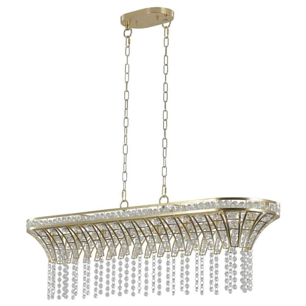 HKMGT 39.4 in. Modern 8-Light Gold Crystal Oval Chandelier for Living Room and Kitchen Island with no bulbs included