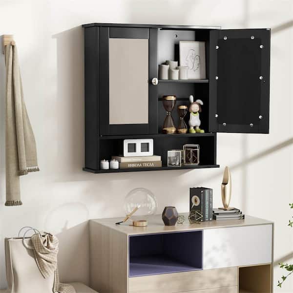 22 in. W x 5 in. D x 23 in. H Black Wood Bathroom Storage Wall Cabinet in Black