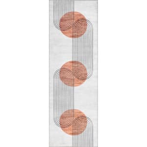 Martine Abstract Sun Machine Washable Dusty White 2 ft. 8 in. x 8 ft. Runner Rug