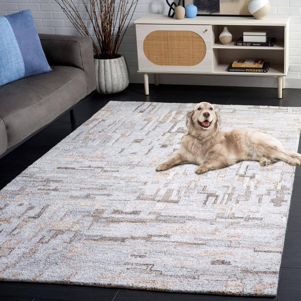 Gray Abstract Handmade Tufted Wool and Cotton 4' x 6' Rug