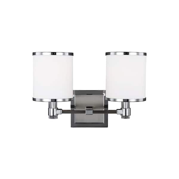 Generation Lighting Prospect Park 14 in. 2-Light Satin Nickel and Chrome Traditional Modern Wall Bathroom Vanity Light with White Glass