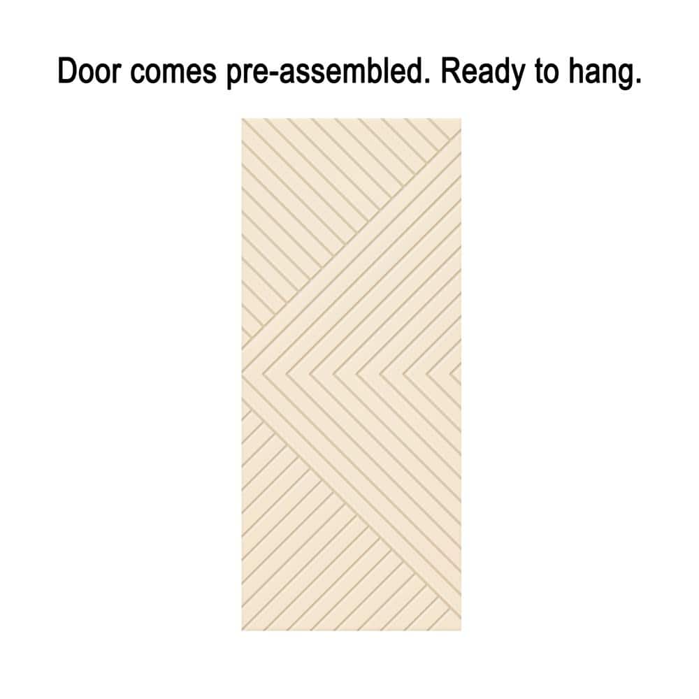 Chevron Pattern Light Brown MDF Barn Door Kit with Stainless Steel Hardware