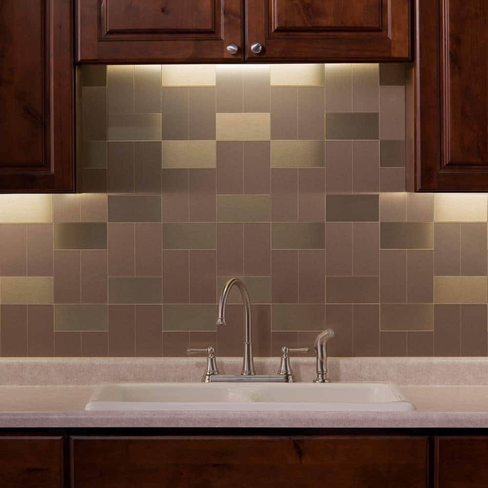 Champagne Short Grain 3" x 6" Peel and Stick Metal Backsplash Tiles