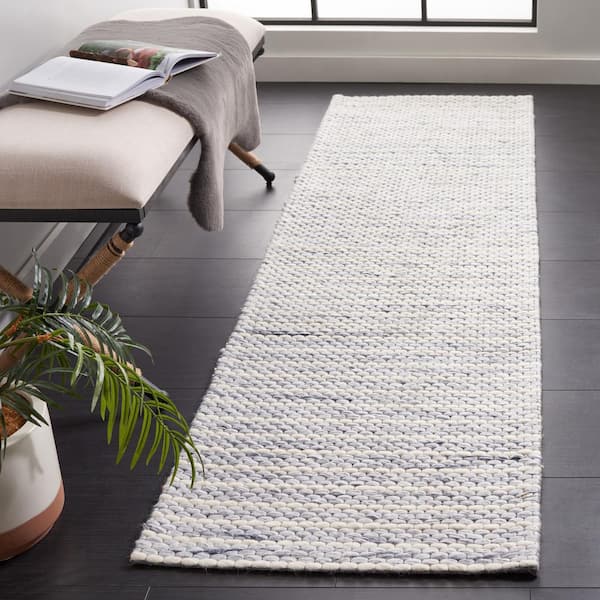 Marbella Blue Ivory 2 ft. X 8 ft. Border Striped Runner Rug
