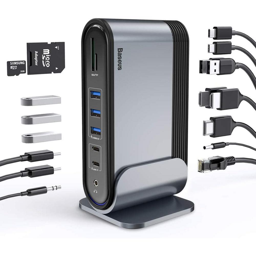 17 in 1 USB C Docking Stations with 100W PD USB-C Port, SD/TF Cards Reader and Audio Port in Black -  Etokfoks, MLPH020LT340