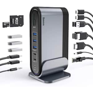 17 in 1 USB C Docking Stations with 100W PD USB-C Port, SD/TF Cards Reader and Audio Port in Black