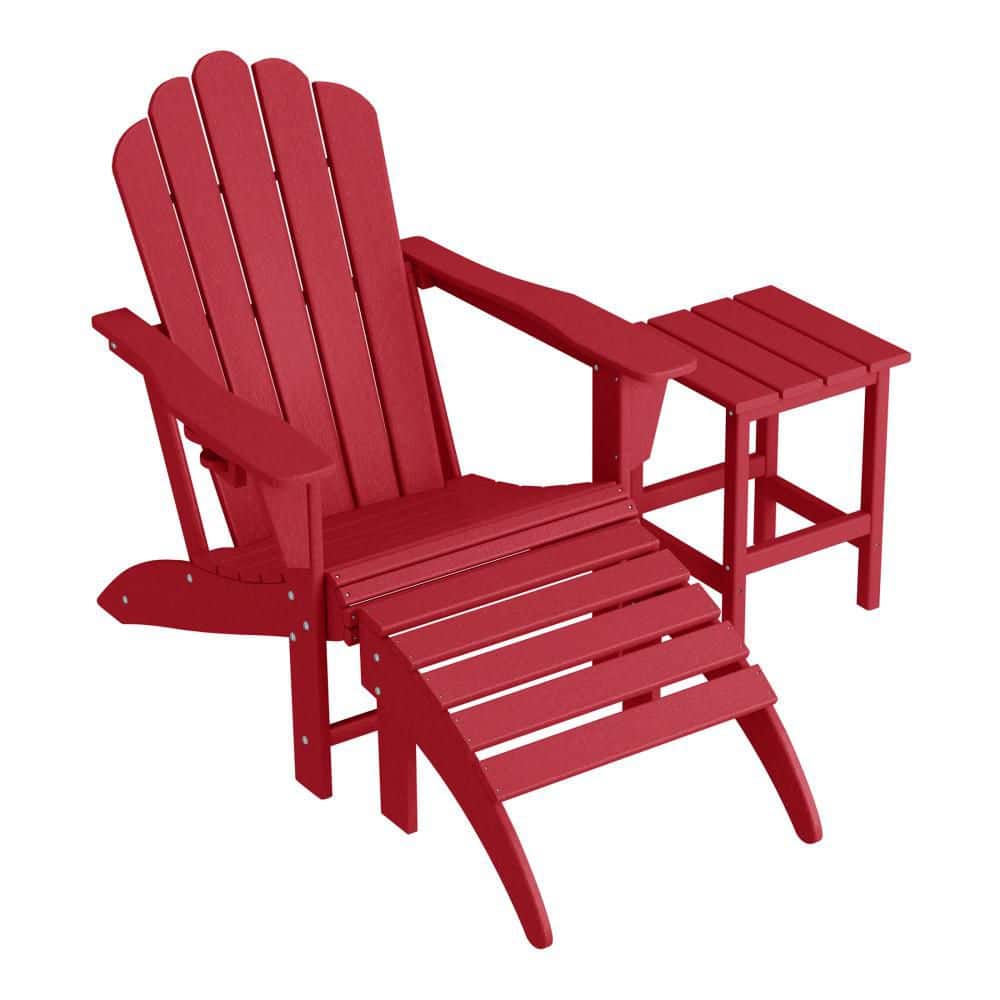 Aderson 3-Piece All Weather Outdoor Patio HDPE Plastic Adirondack Chair w/ Cupholder, Side Table and Ottoman in Red price history on PriceWatchPro