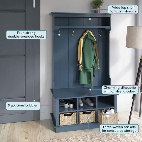 Twin Star Home Fontana Blue Hall Tree with Baskets SB6857-PP02