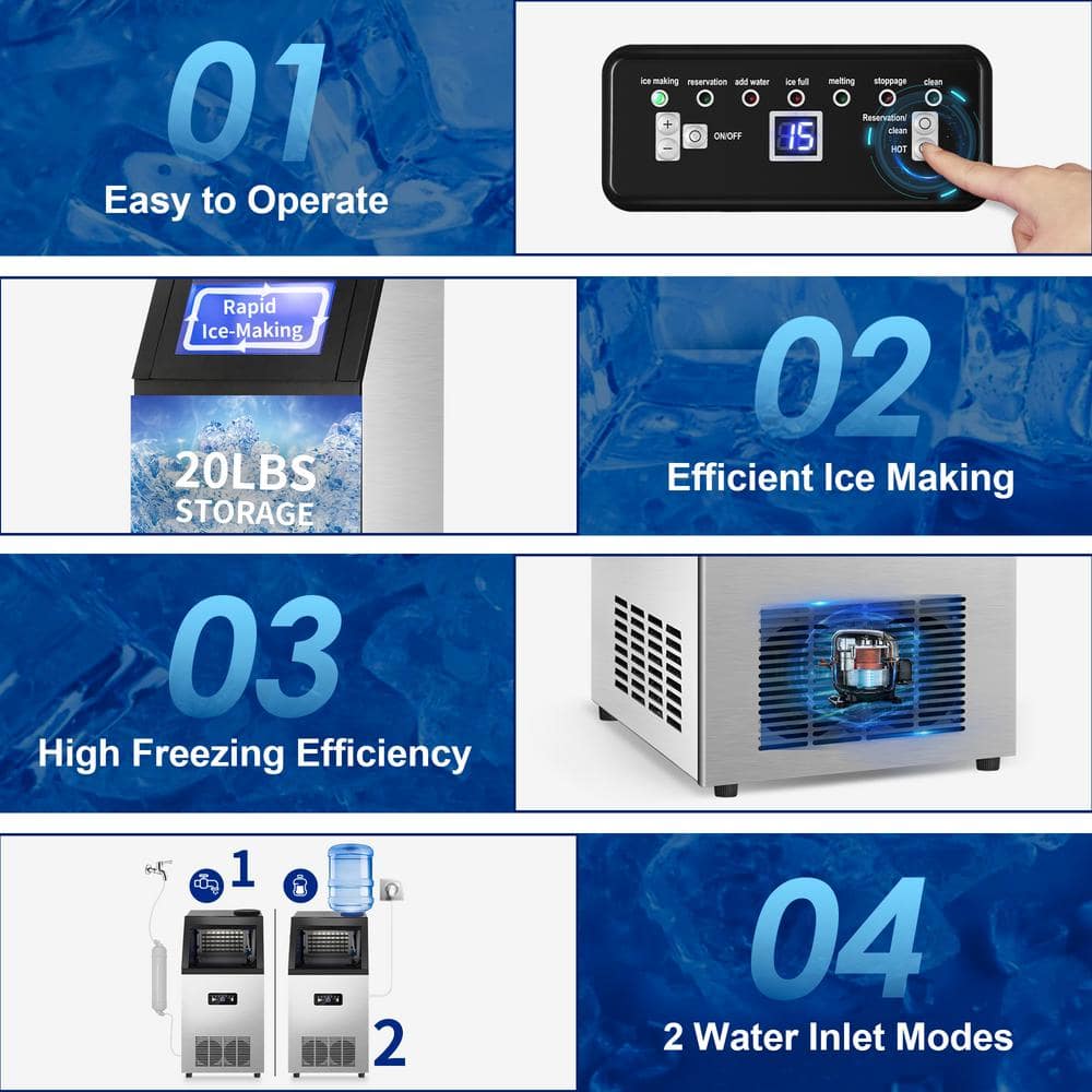 Stainless Steel Commercial Ice Maker with 20 lb Storage Bin