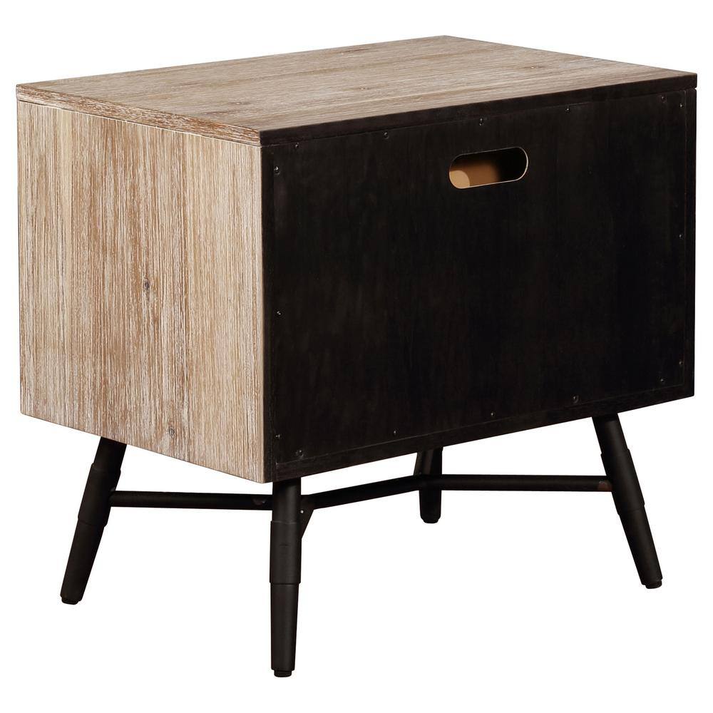 Marlow Rough Sawn Multi 2-Drawer Nightstand with Black Metal Legs