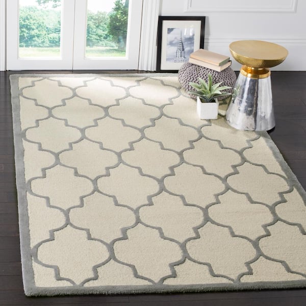 Cambridge Ivory/Silver 8 ft. x 10 ft. Border Geometric Trellis Area Rug