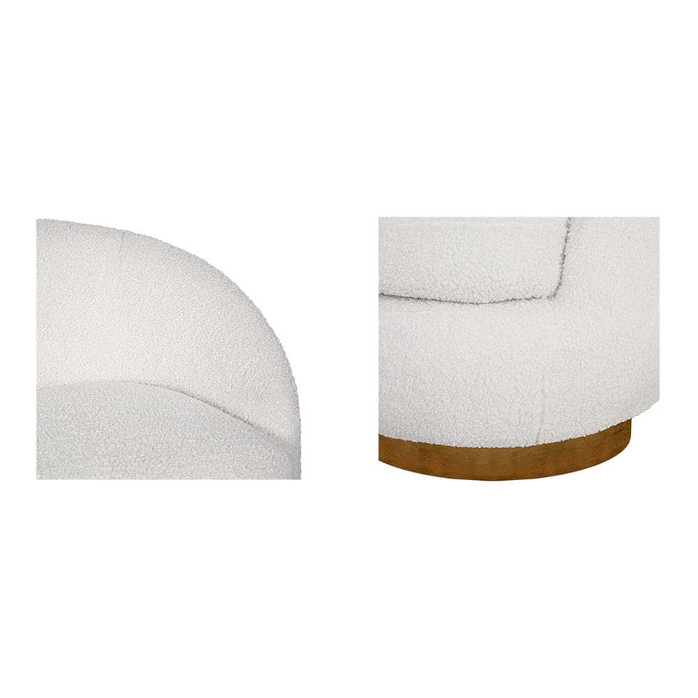 Cream Sherpa Barrel Swivel Chair with Wood Base
