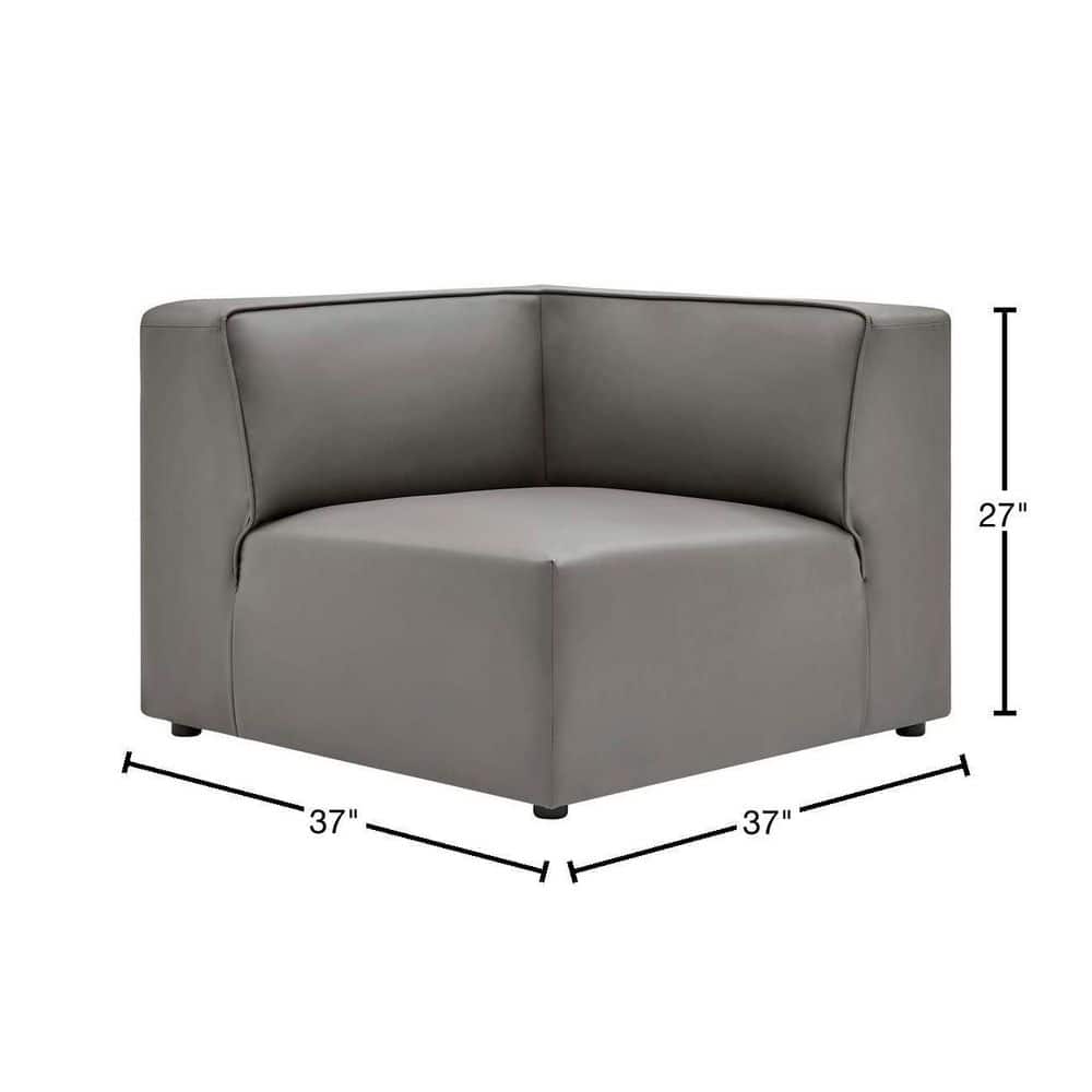 Expansive Gray Vegan Leather 37" Corner Chair with Elegant Piping