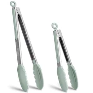 2-Piece Light Green Cooking Accessories Stainless Steel Silicone Tongs