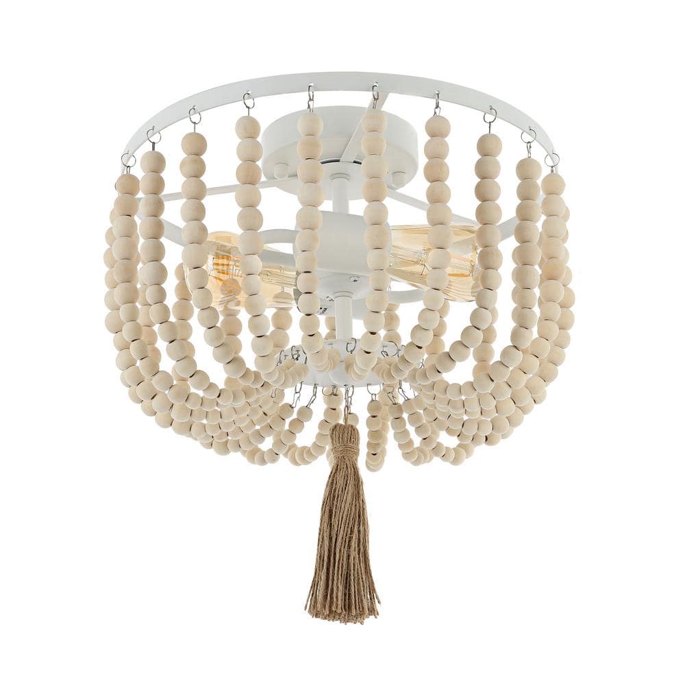 13 in. 2-Light White Flush Mount with Wood Beaded Shade price history on PriceWatchPro