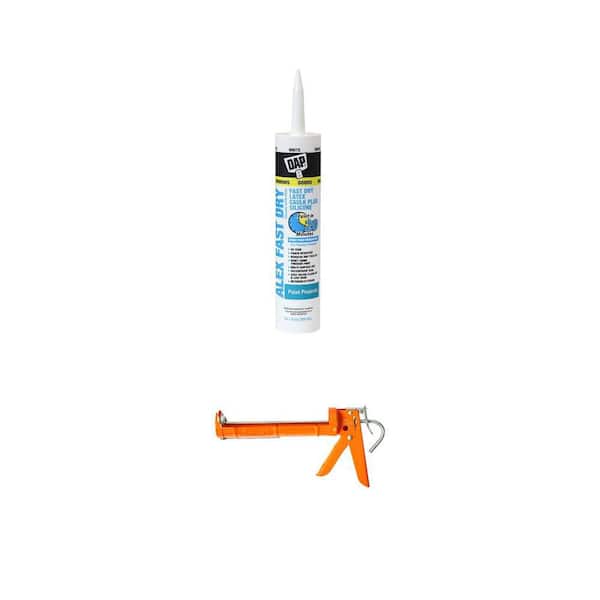 Alex Fast Dry White Acrylic Latex Plus Silicone Caulk, 10.1 Oz. with 10 Oz. Drip Free Smooth Rod Caulk Gun