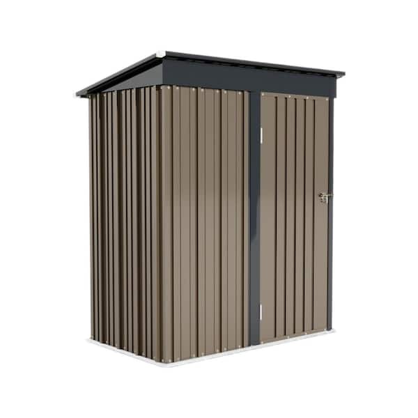 Unbranded 5 ft. W x 3 ft. D Metal Outdoor Storage Shed, with Pitched Roof and Lockable Door, Coverage Area 15 sq. ft. Brown