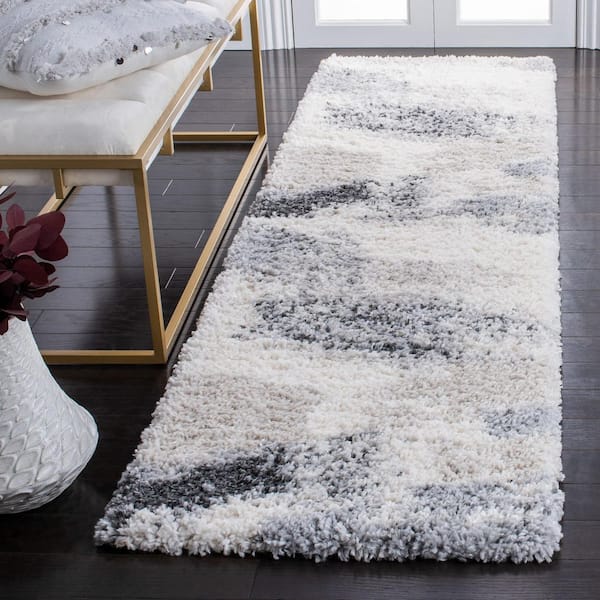Fontana Shag 2 ft. x 10 ft. Ivory/Gray Gradient Abstract Runner Rug