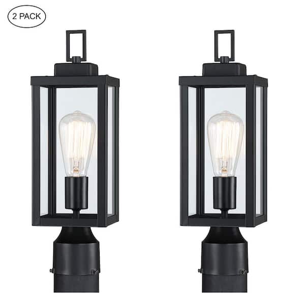 1-Light Black Outdoor Post Light Kits Head with Clear Glass Shade (2-Pack)