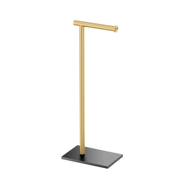 Latitude II Square Freestanding Toilet Paper Holder in Matte Black/Brushed Brass