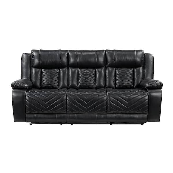 Durant 87 in. W Pillow Top Arm Faux Leather Rectangle Power Double Reclining Sofa in Black