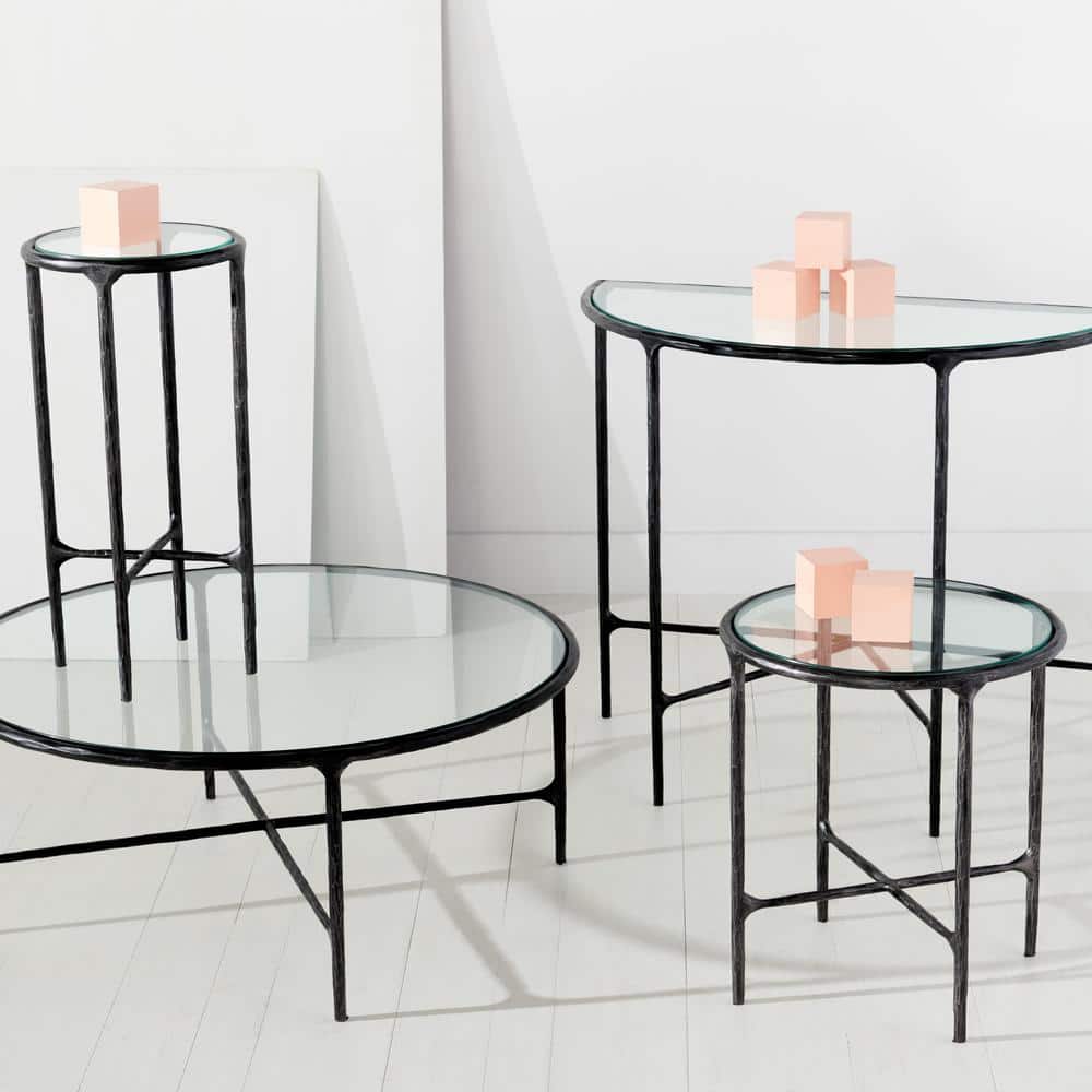 Aristocratic 36'' Black Metal & Glass Demilune Console Table