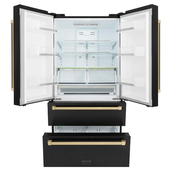 Autograph Edition 36 in. 4-Door French Door Refrigerator with Internal Ice Maker in Black Stainless & Champagne Bronze