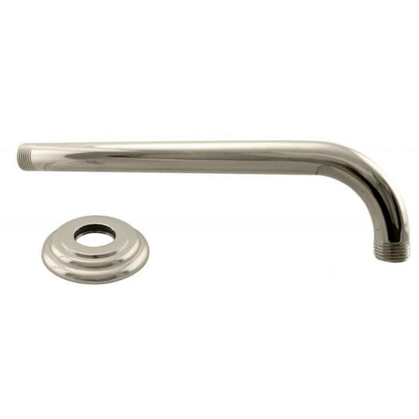 Westbrass 1/2 in. IPS x 10 in. IPS Wall Mount 90-Degree Rain Shower Arm with Flange, Polished Nickel