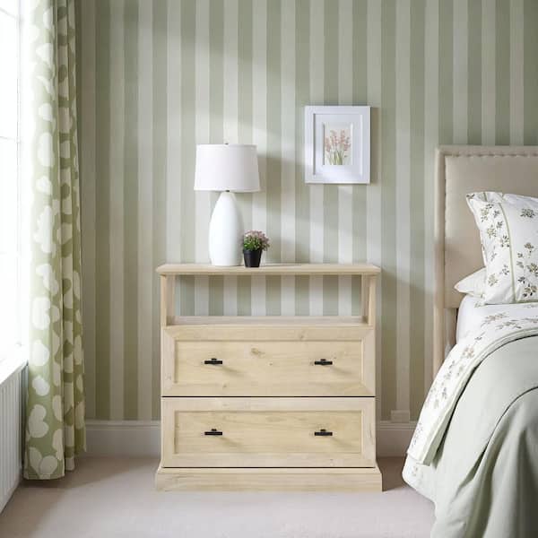 Farmhouse White Oak 2 Drawer 26 in. W Nightstand