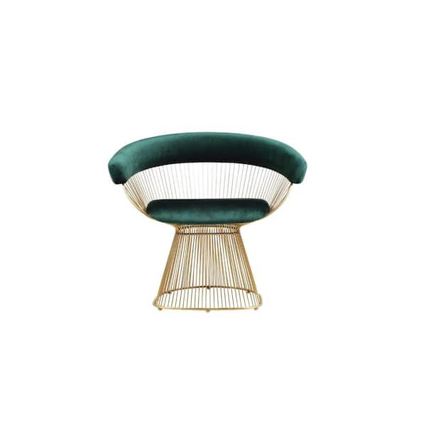 Benjara Green and Gold Velvet Armchair with Peacock Metal Base