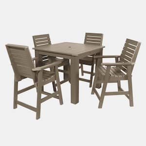 Weatherley Woodland 5-Piece Brown Counter Height Plastic Outdoor Dining Set in Woodland Brown (Set of 4)