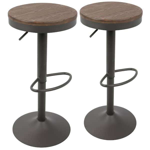 Lumisource Dakota Grey and Brown Adjustable Bar Stool (Set of 2)