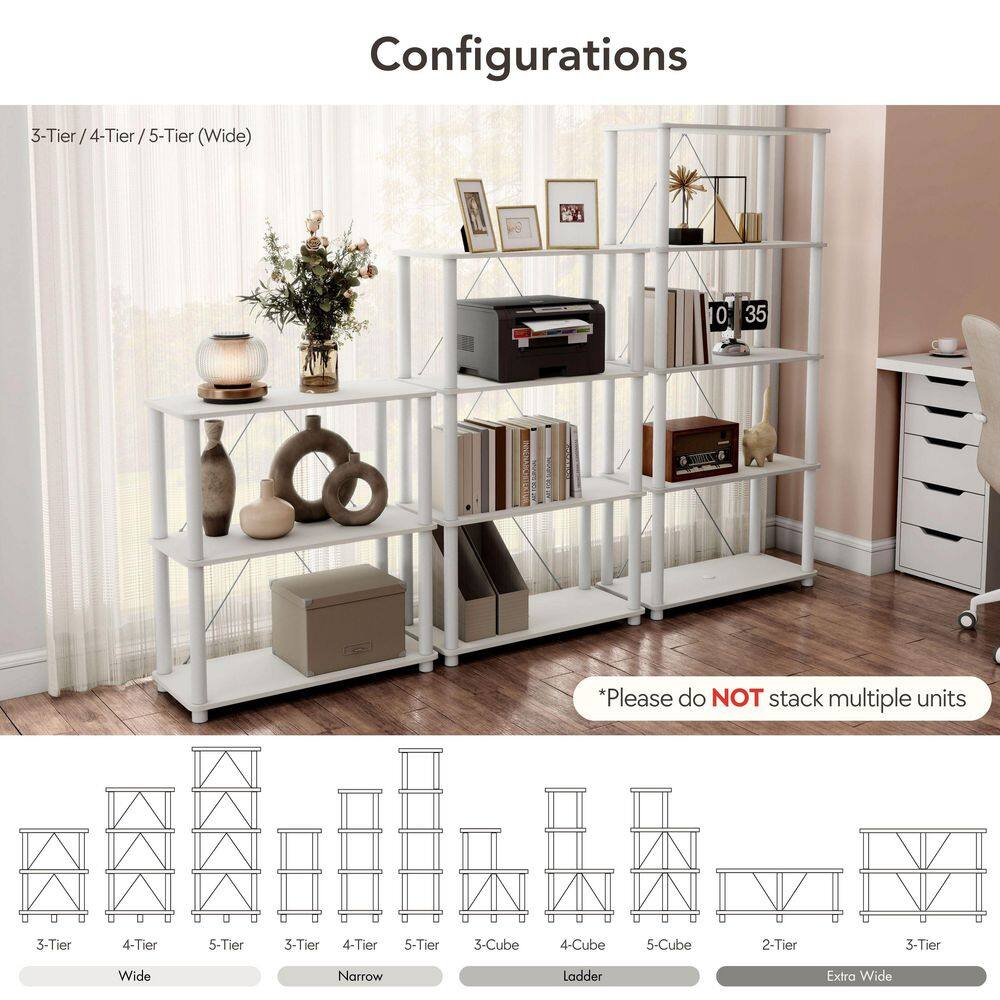 Infographic showing different configurations for the modular bookshelf.