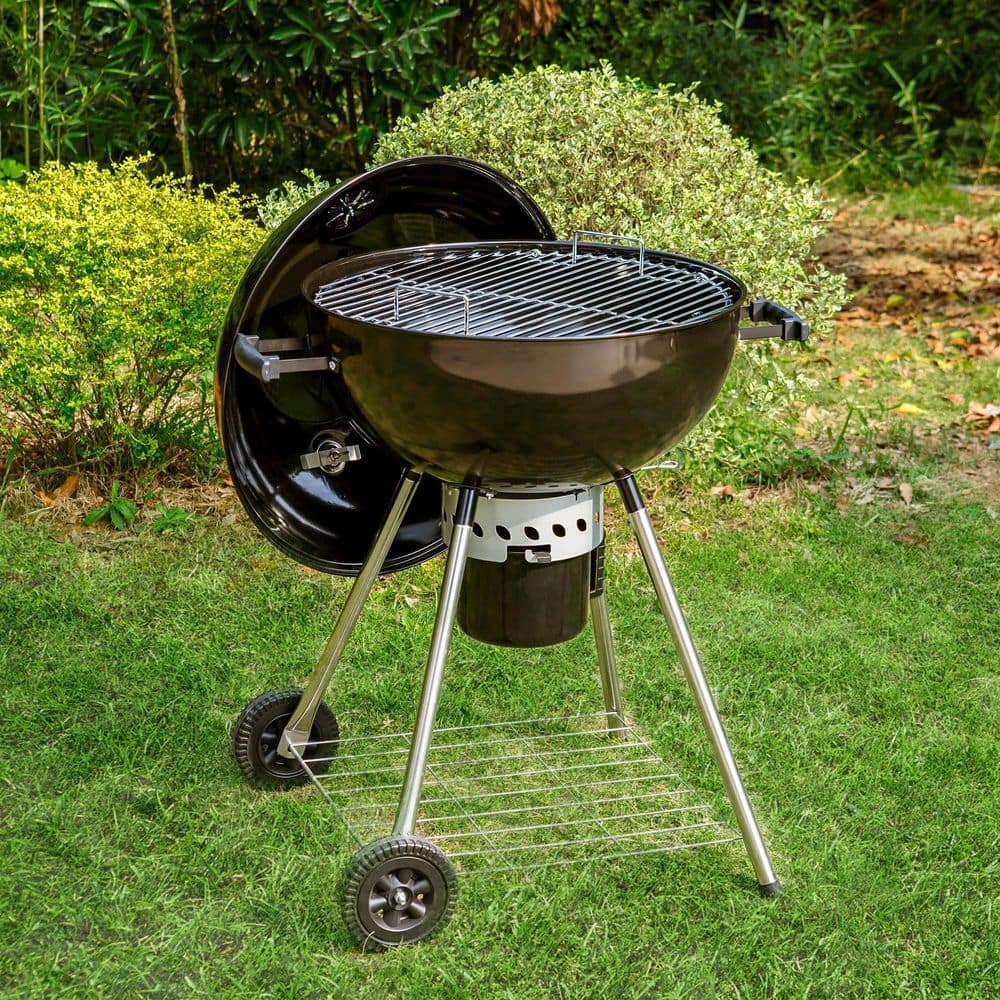 22-Inch Black Porcelain-Enameled Kettle Charcoal Grill with Wheels