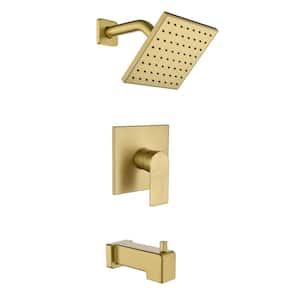 Single Handle 1-Spray Tub and Shower Faucet 1.8 GPM with 6 in. Shower Head in Brushed Gold Valve Included