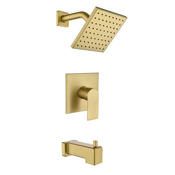 FORCLOVER Single Handle 1-Spray Tub and Shower Faucet 1.8 GPM with 6 in. Shower Head in Brushed Gold Valve Included