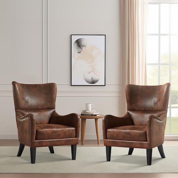 CHRISTOPHER KNIGHT HOME Brown Microfiber Nailhead Accents Wingback Armchair Set of 2
