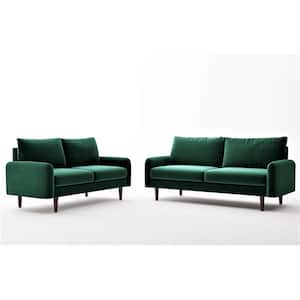 Vivo Green Velvet Living Room Set Sofa and Loveseat European Style (2-Piece )