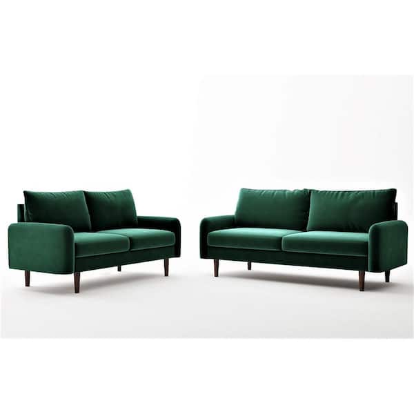 US Pride Furniture Vivo Green Velvet Living Room Set Sofa and Loveseat European Style (2-Piece )