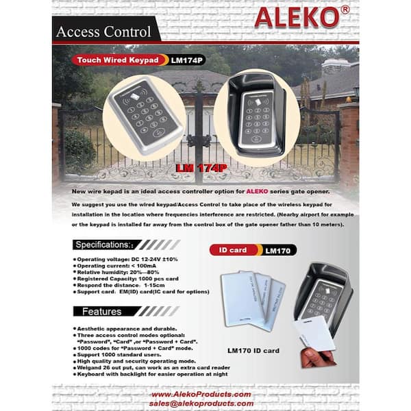 ALEKO Universal Touch Plastic Wired Keypad - LM174P 12/24V