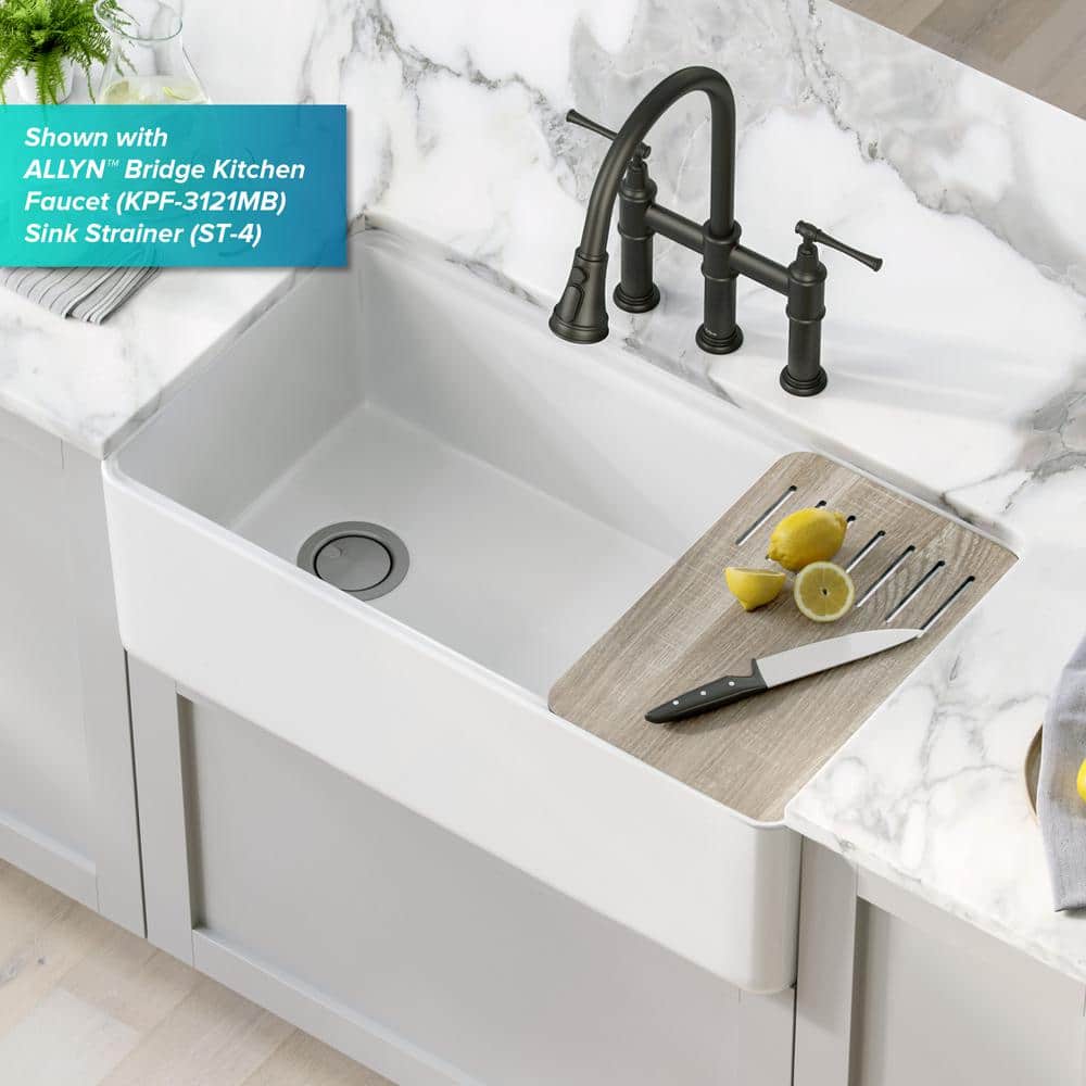 Gloss White Fireclay Farmhouse Single Bowl Kitchen Sink with Accessories
