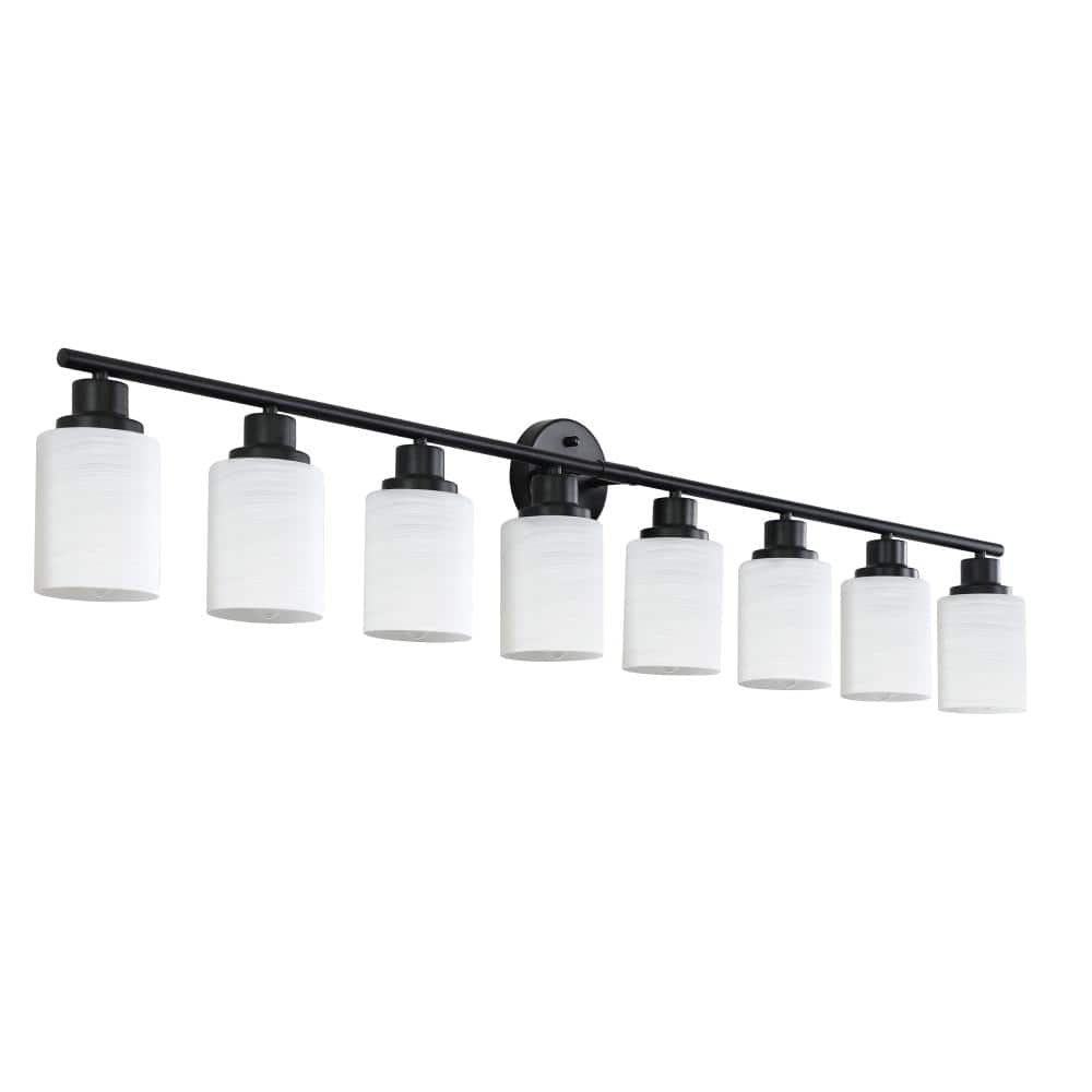 8-Light Black Vanity Light with Cylindrical White Frosted Glass Shades and Iron Frame, E26 Bulbs Not Included price history on PriceWatchPro