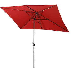 10 ft. x 6.5 ft. Solar Lights Patio Outdoor Aluminium Tilt Beach Umbrella in Red without Stand