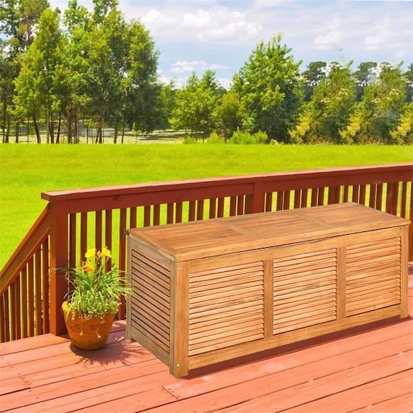 Costway 46 Gal. Nature Deck Storage Acacia Wood Organization Toys