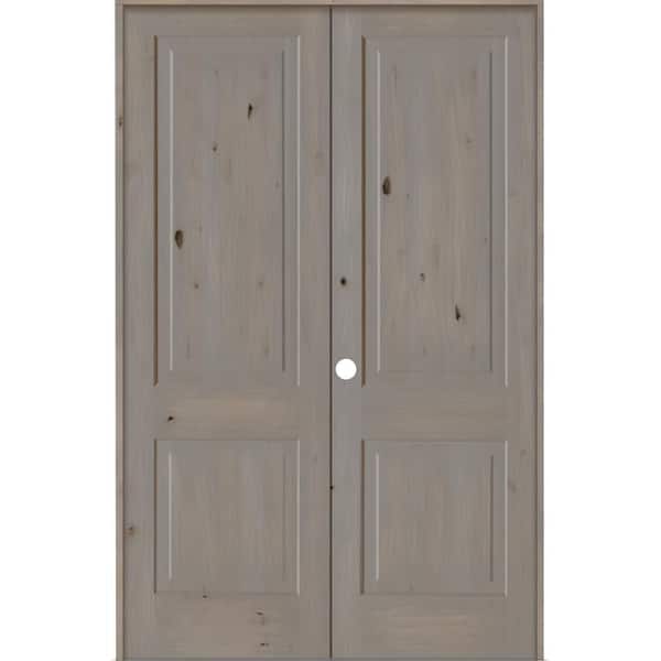 Krosswood Doors 64 in. x 96 in. Rustic Knotty Alder 2-Panel Square Top Right-Handed Grey Stain Wood Double Prehung Interior Door