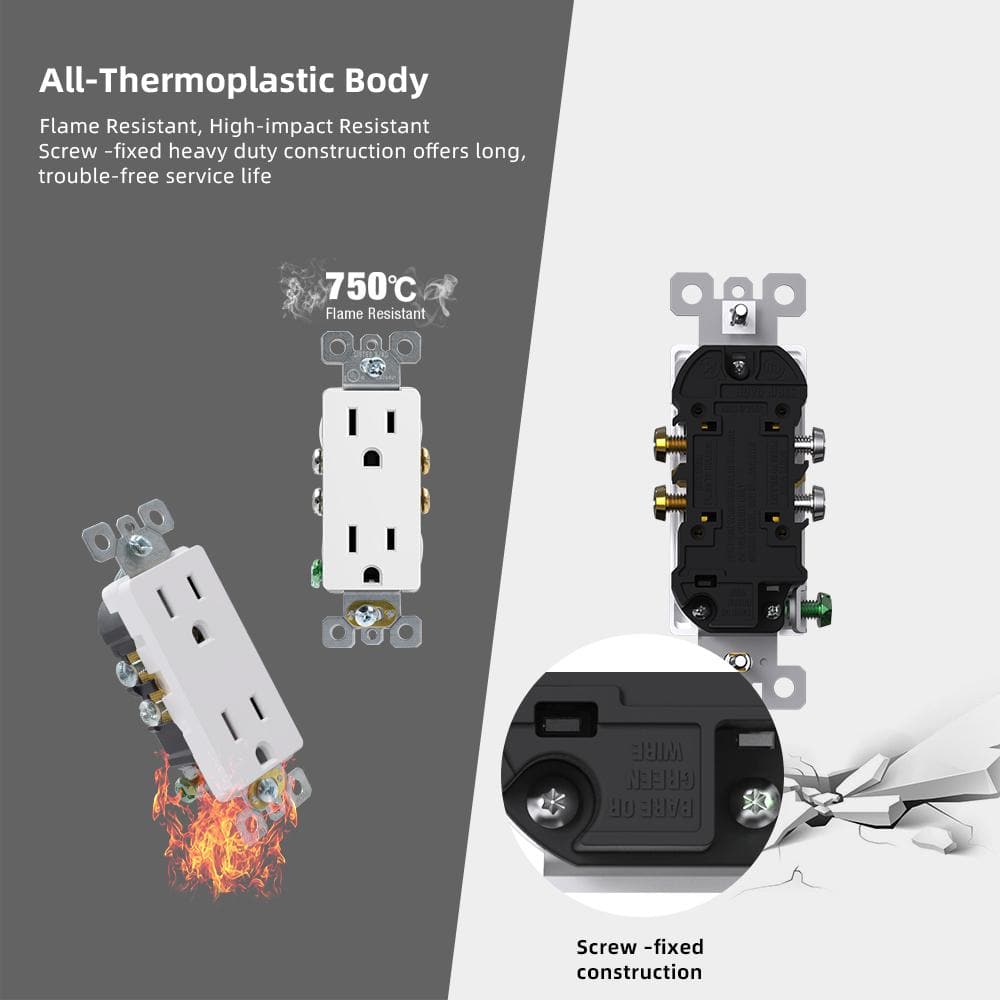 White Thermoplastic Tamper Resistant Duplex Outlet with Wall Plate