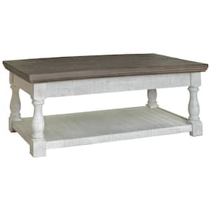 Custom Series 28 in. Vintage White and Weathered Gray Rectangle Wood Coffee Table with Spring Lift Top